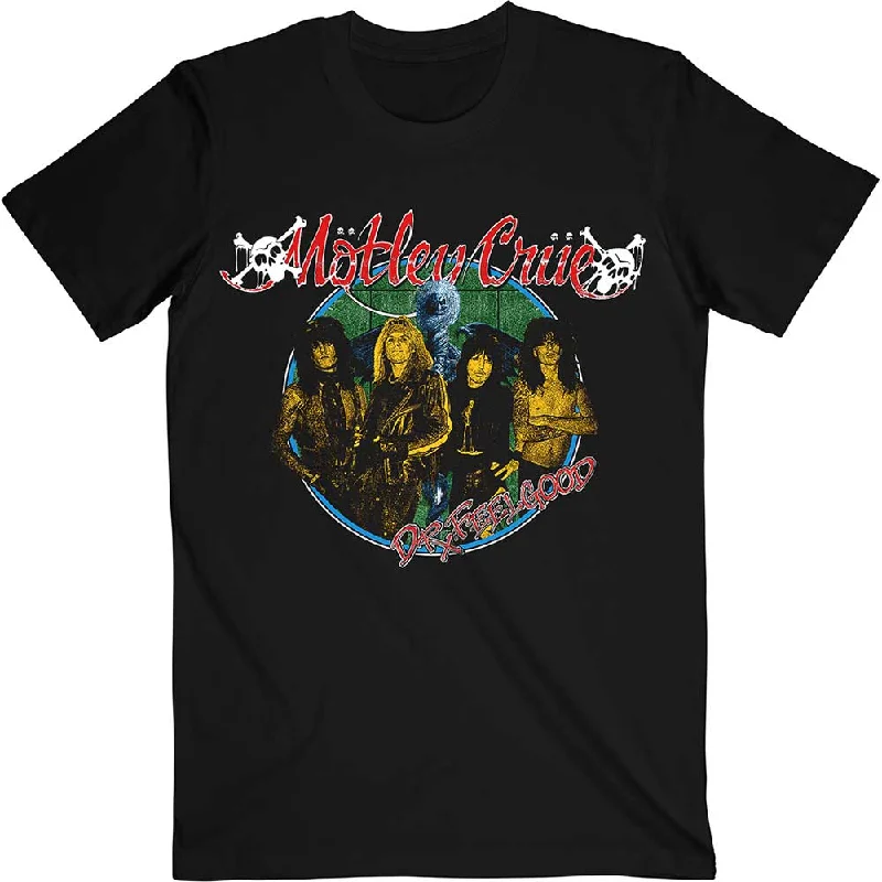 Motley Crue | Official Band T-Shirt | Dr Feelgood Circle Photo (Back Print) Notch Collar Peter Pan Collar Cowl Neck