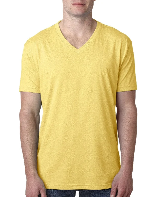 Next Level Mens Premium CVC V-Neck Tee | Banana Cream Welt Pockets Slit Pockets