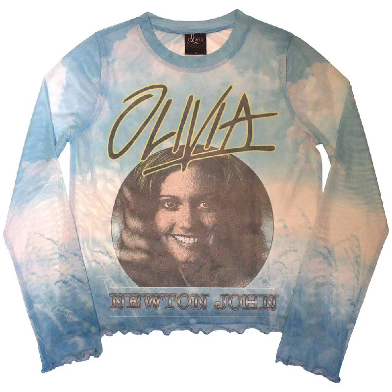 Olivia Newton-John | Ladies Long Sleeve Official Band T-Shirt | Circle Photo (Mesh) Rayon Fabric Velvet Fabric Corduroy Fabric