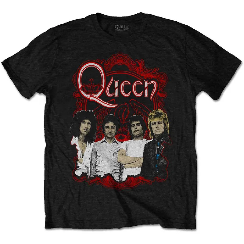 Queen | Official Band T-Shirt | Ornate Crest Photo Zippered Front Buttoned Front Snap Front