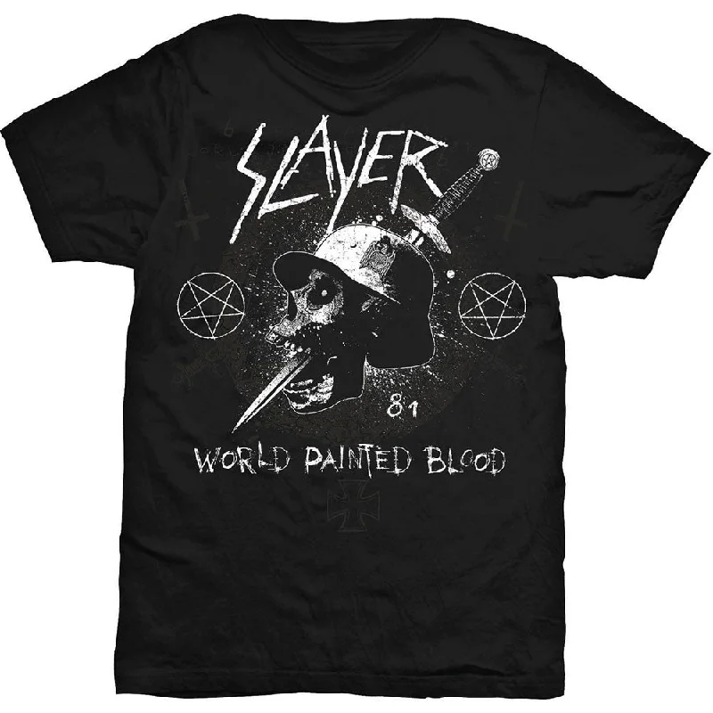 Slayer | Official Band T-Shirt | Dagger Skull Ribbed Striped Patterned