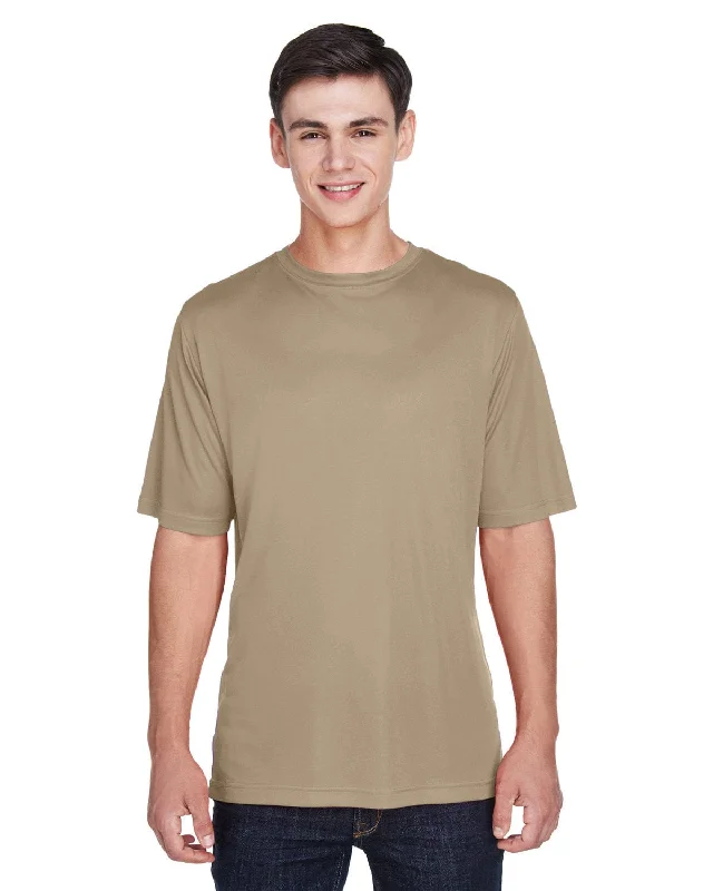 Team 365 Mens Zone Performance T-Shirt | Desert Khaki Zippered Front Buttoned Front Snap Front