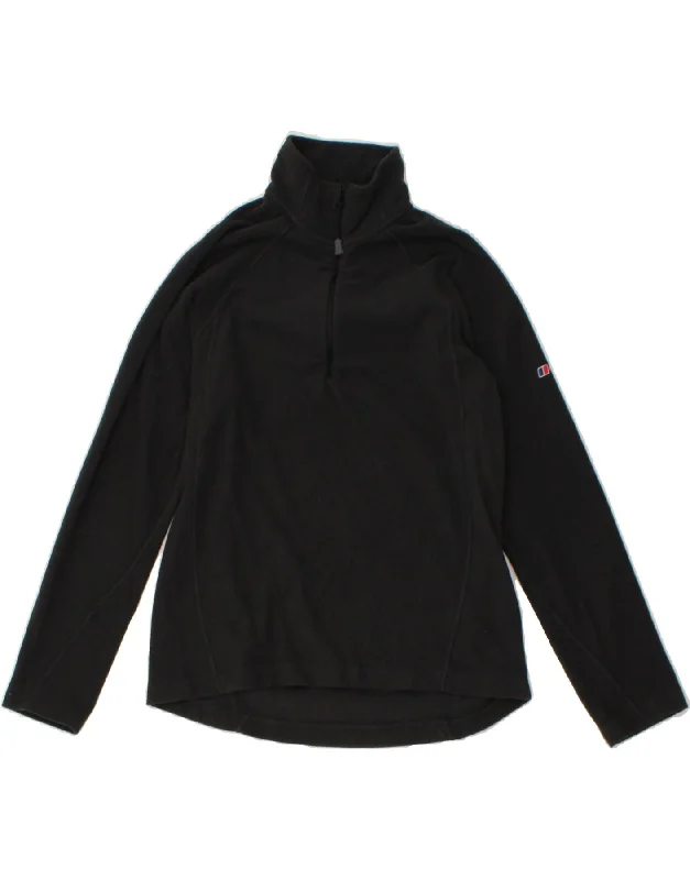 BERGHAUS Womens Zip Neck Fleece Jumper UK 10 Small Black Polyester Fitted Loose Oversized