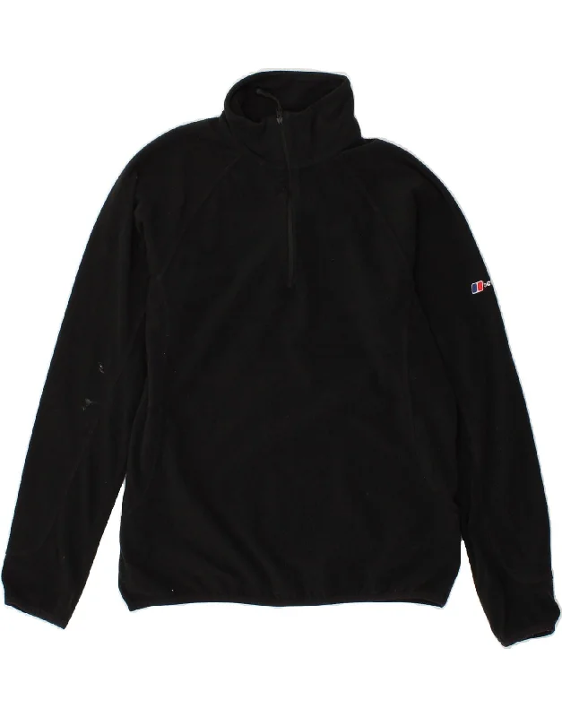 BERGHAUS Womens Zip Neck Fleece Jumper UK 12 Medium Black Polyester Sequined Glittery Shiny