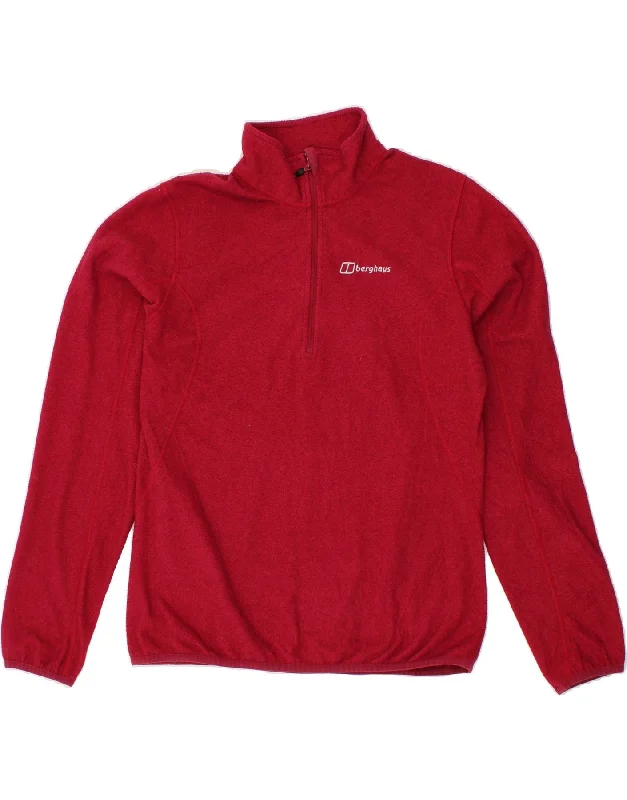 BERGHAUS Womens Zip Neck Fleece Jumper UK 14 Large Red Fitted Loose Oversized