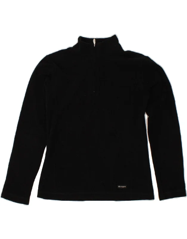 CHAMPION Womens Zip Neck Fleece Jumper UK 10 Small Black Polyester Soft Cozy Warm