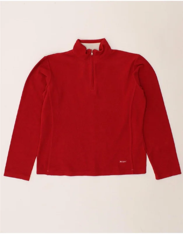 CHAMPION Womens Zip Neck Fleece Jumper UK 16 Large Red Polyester Stylish Fashionable Trendy