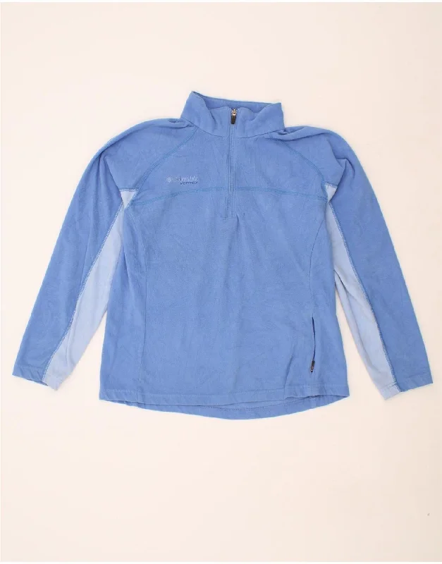 COLUMBIA Womens Zip Neck Fleece Jumper UK 16 Large Blue Colourblock Zippered Buttoned Snapped