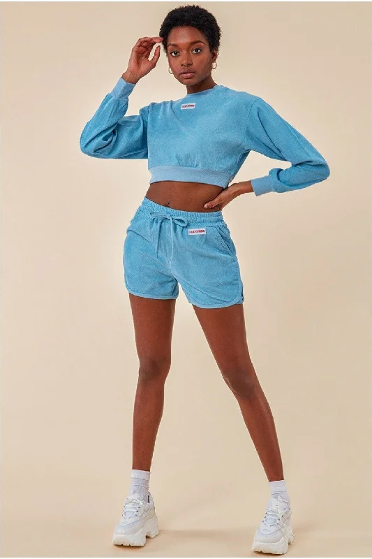 Cosmochic Oversized Cropped Jumper & Short Set - Blue Front Pockets Side Pockets Patch Pockets