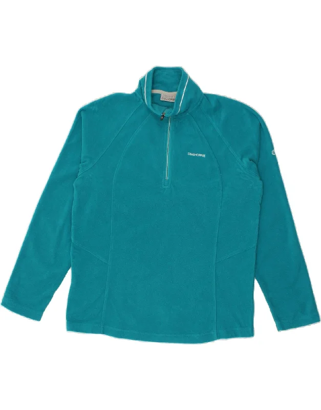 CRAGHOPPERS Womens Zip Neck Fleece Jumper UK 14 Large Turquoise Polyester Notch Collar Peter Pan Collar Cowl Neck