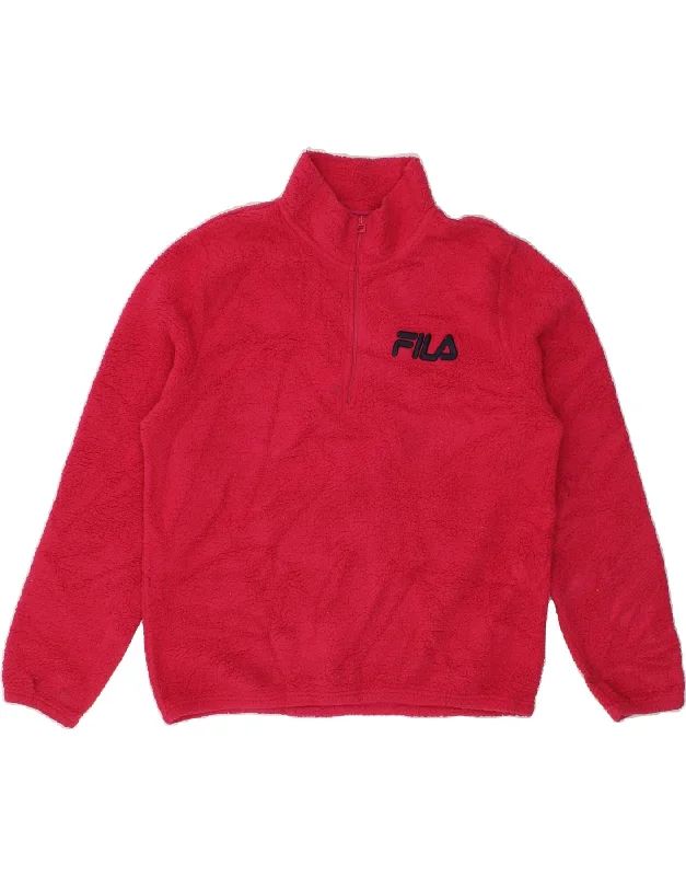 FILA Womens Zip Neck Fleece Jumper UK 16 Large Pink Polyester Layered Multi-layer Single Layer