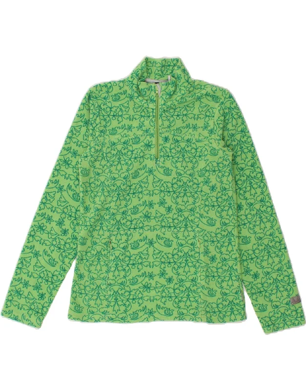 ICEPEAK Womens Zip Neck Fleece Jumper UK 12 Medium Green Floral Polyester High Neck Crew Neck V-Neck