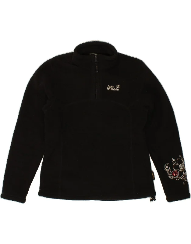 JACK WOLFSKIN Womens Zip Neck Fleece Jumper UK 10 Small  Black Floral Silk Blend Satin Velvet