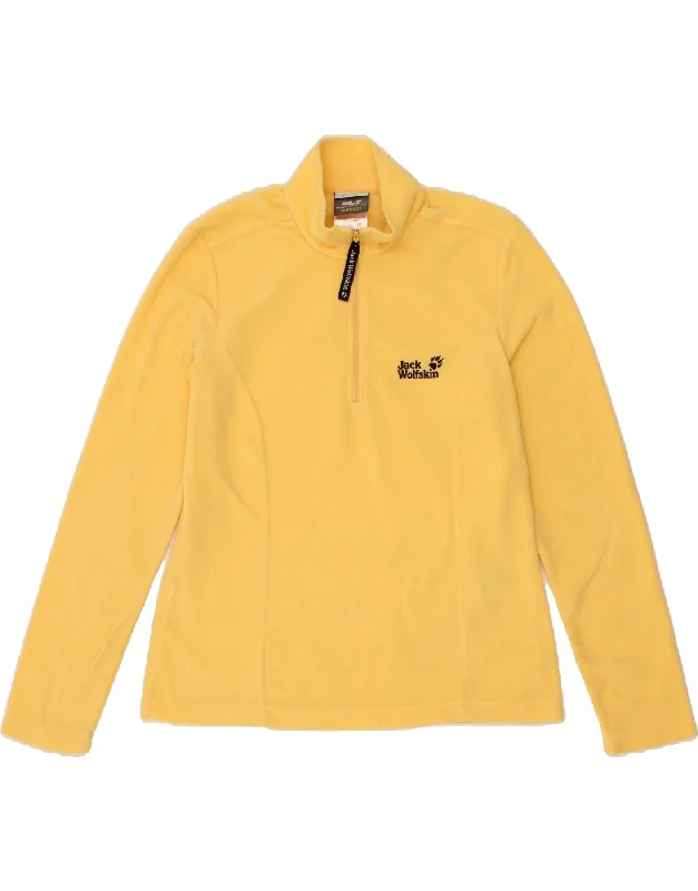 JACK WOLFSKIN Womens Zip Neck Fleece Jumper UK 12 Medium Yellow Polyester Stylish Fashionable Trendy