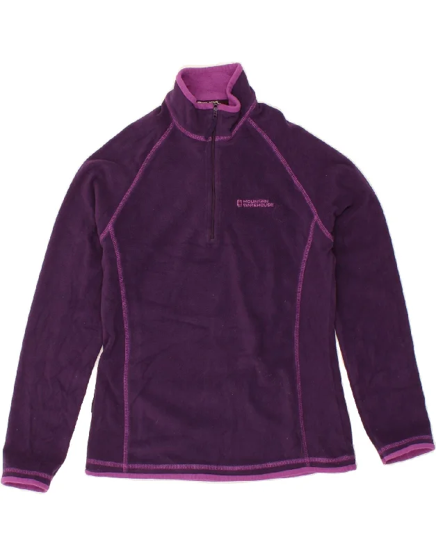 MOUNTAIN WAREHOUSE Womens Zip Neck Fleece Jumper UK 10 Small  Purple Embroidered Appliqued Beaded