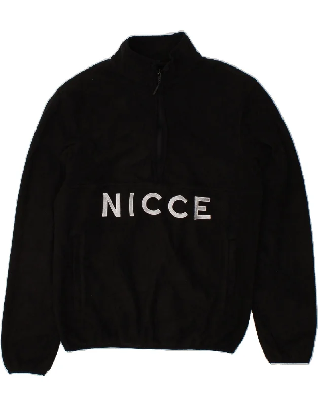 NICCE Womens Graphic Zip Neck Fleece Jumper UK 14 Medium Black Polyester Machine Wash Dry Clean Hand Wash