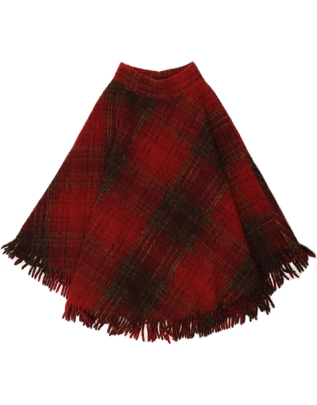 OLSEN Womens Poncho Jumper One Size Red Check Velvet Chenille Corduroy