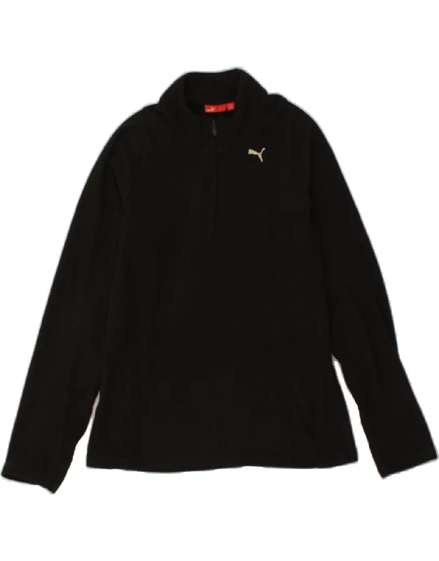 PUMA Womens Zip Neck Fleece Jumper UK 10 Small Black Polyester Mesh Sweater Canvas Denim