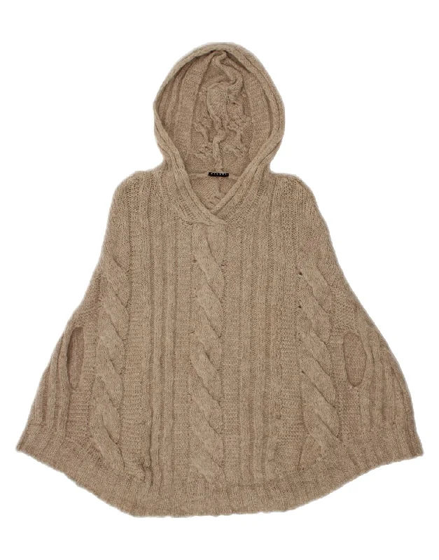 SISLEY Womens Poncho Jumper One Size Beige Hooded Caped Shawl Collar