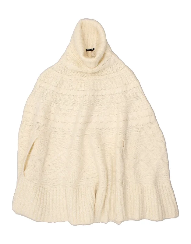 SISLEY Womens Roll Neck Poncho Jumper One Size Off White Wool Fleece Fabric Down Fabric Feather Fabric