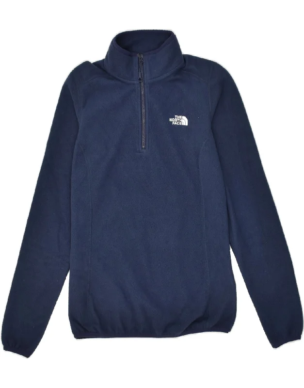 THE NORTH FACE Womens Zip Neck Fleece Jumper UK 10 Small Navy Blue Real Fur Shearling Chenille