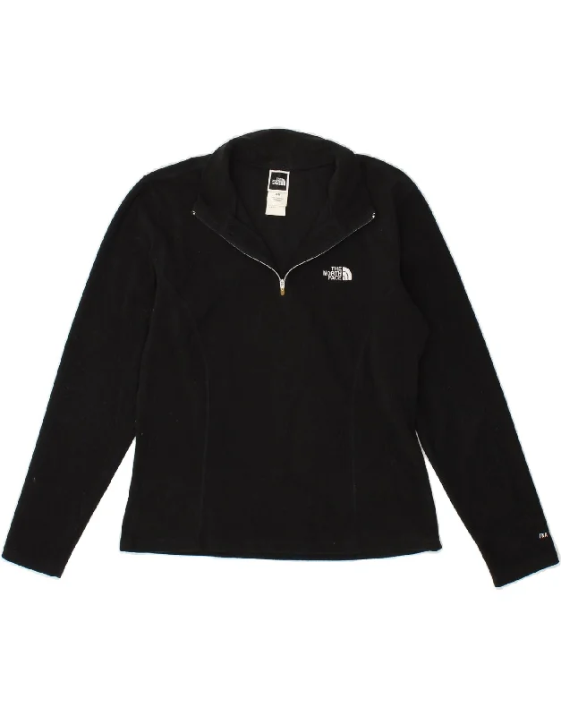 THE NORTH FACE Womens Zip Neck Fleece Jumper UK 14 Medium Black Polyester Seamless Knitted Crochet