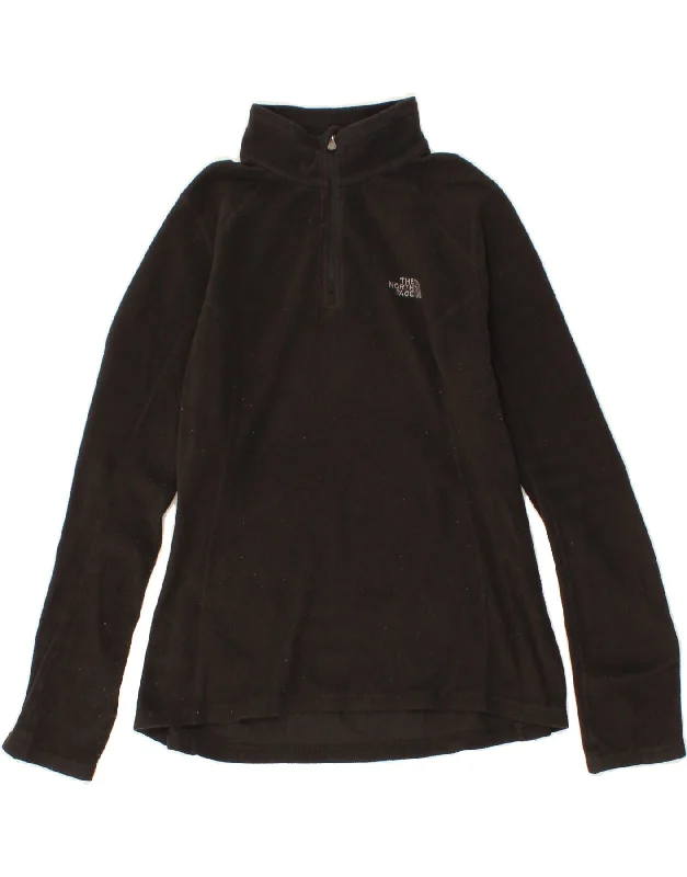 THE NORTH FACE Womens Zip Neck Fleece Jumper UK 14 Medium Black Polyester Glossy Satin Silk