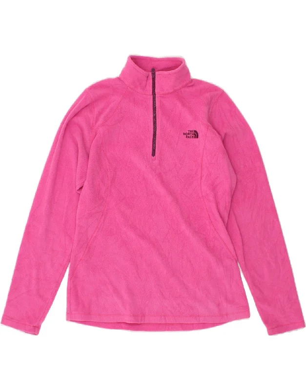 THE NORTH FACE Womens Zip Neck Fleece Jumper UK 14 Medium Pink Polyester Chenille Blend Fleece Blend Nylon Blend