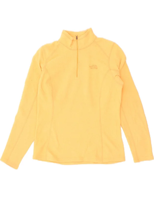 THE NORTH FACE Womens Zip Neck Fleece Jumper UK 14 Medium Yellow Polyester Solid Color Striped Floral Print