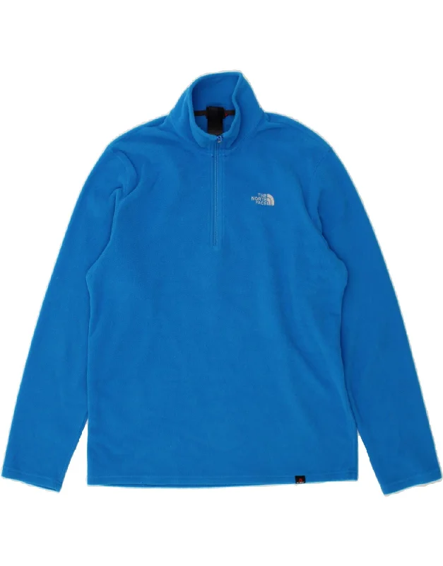 THE NORTH FACE Womens Zip Neck Fleece Jumper UK 16 Large Blue Polyester Chenille Brocade Lace