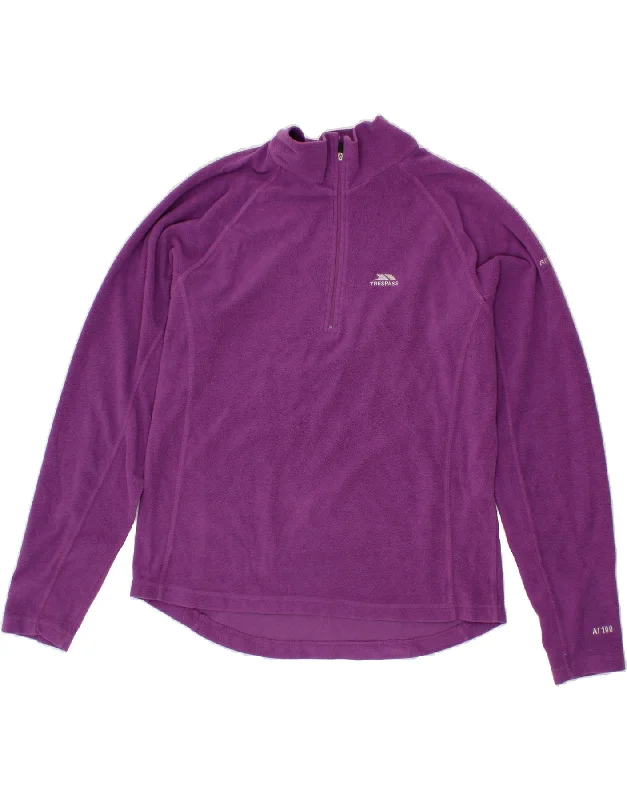 TRESPASS Womens Zip Neck Fleece Jumper UK 18 XL Purple Polyester Ribbed Striped Patterned