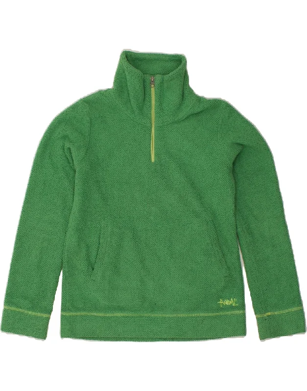 ANIMAL Womens Zip Neck Fleece Jumper UK 12 Medium Green Polyester Hooded Caped Shawl Collar