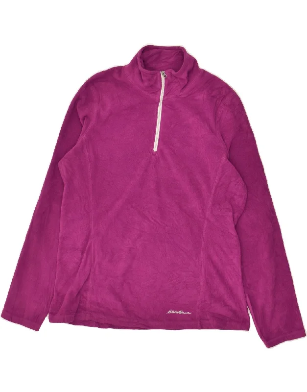 EDDIE BAUER Womens Zip Neck Fleece Jumper UK 14 Medium Pink Polyester Transparent Opaque Sheer