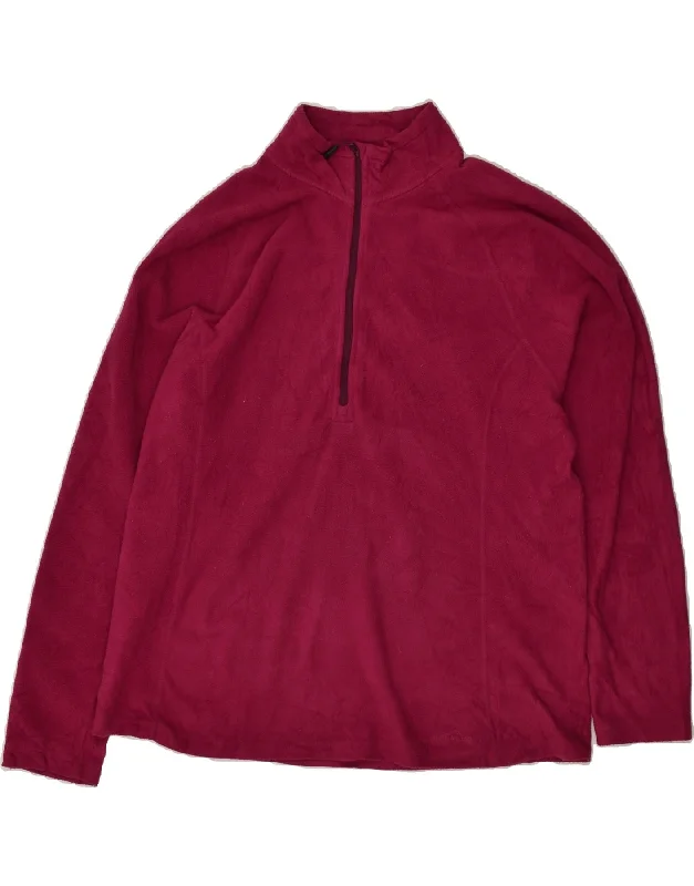 EDDIE BAUER Womens Zip Neck Fleece Jumper UK 20 2XL Burgundy Polyester Open Front Closed Front Wrap Front