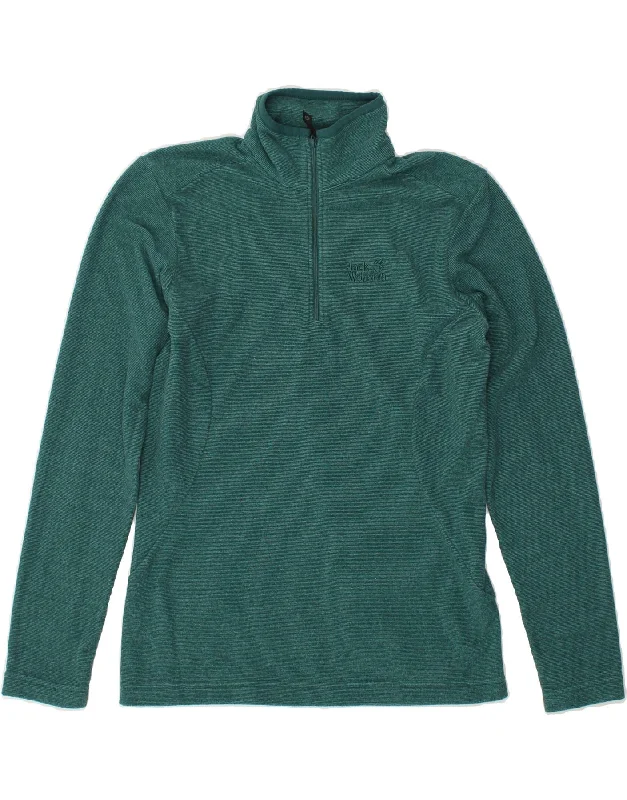 JACK WOLFSKIN Womens Zip Neck Fleece Jumper UK 10 Small  Green Polyester Real Fur Shearling Chenille