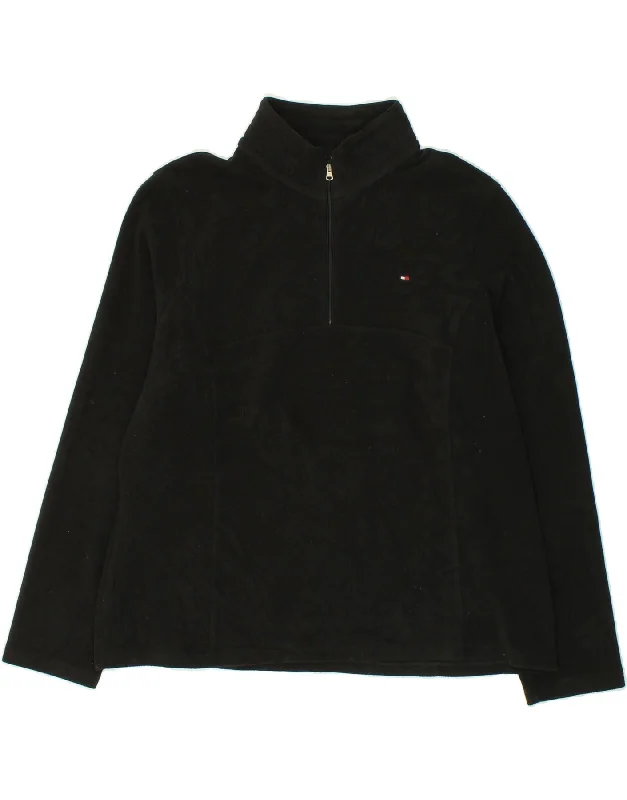 TOMMY HILFIGER Womens Zip Neck Fleece Jumper UK 20 2XL Black Polyester Elegant Classic Vintage