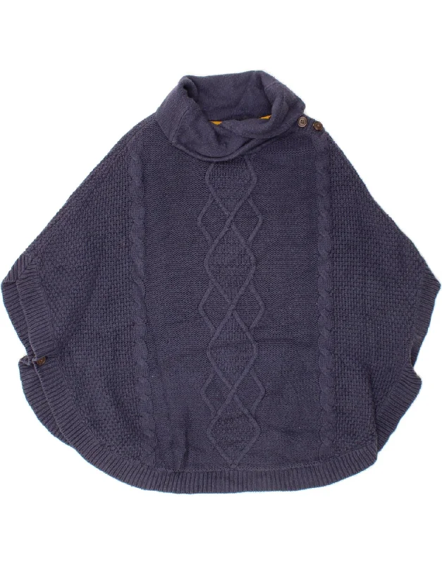 JULES Womens Roll Neck Poncho Jumper UK 14 Medium Navy Blue Plaid Sweater Polka Dot Checkered