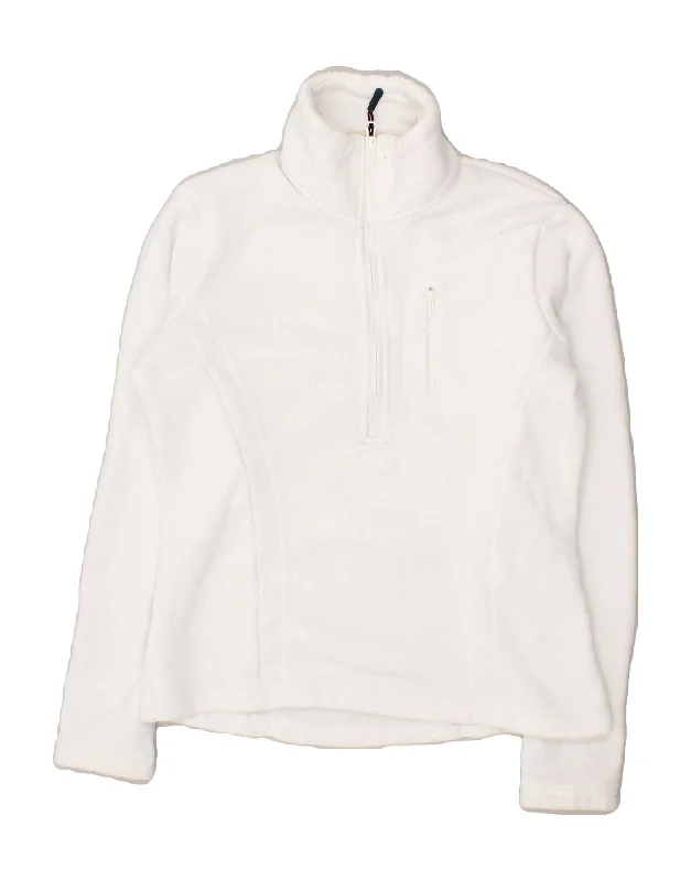 MUSTO Womens Zip Neck Fleece Jumper US 14 XL White Polyester Transparent Opaque Sheer