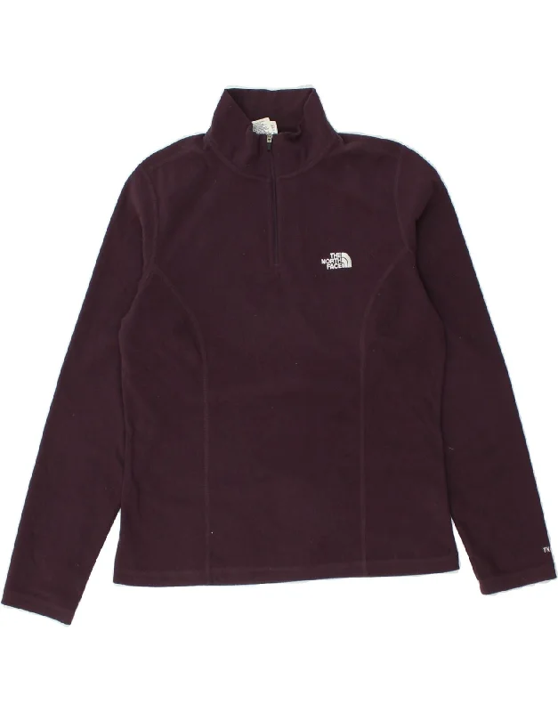 THE NORTH FACE Womens Zip Neck Fleece Jumper UK 14 Medium Burgundy Neon Metallic Matte