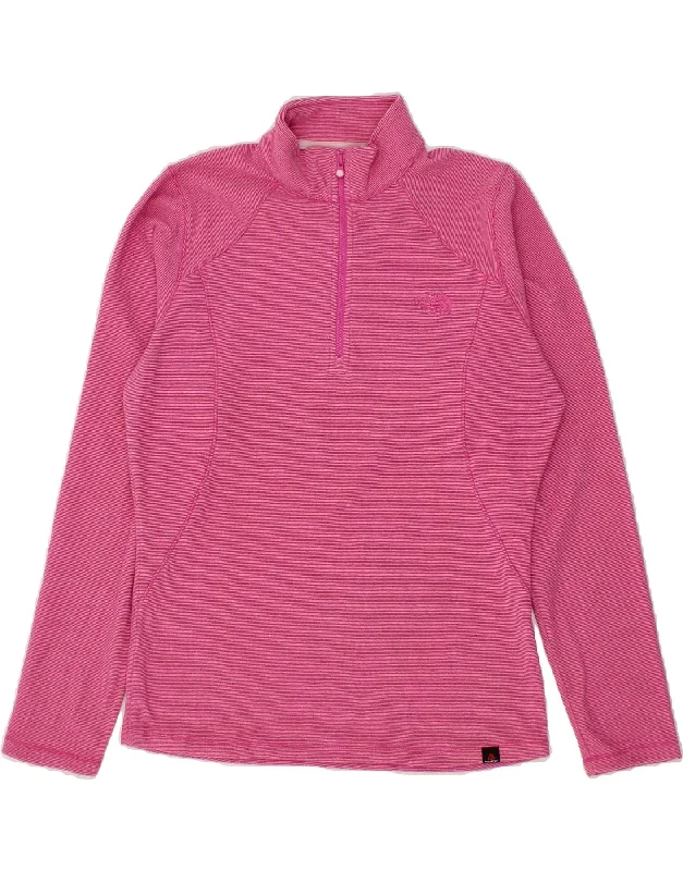 THE NORTH FACE Womens Zip Neck Fleece Jumper UK 16 Large Pink Pinstripe Chenille Brocade Lace