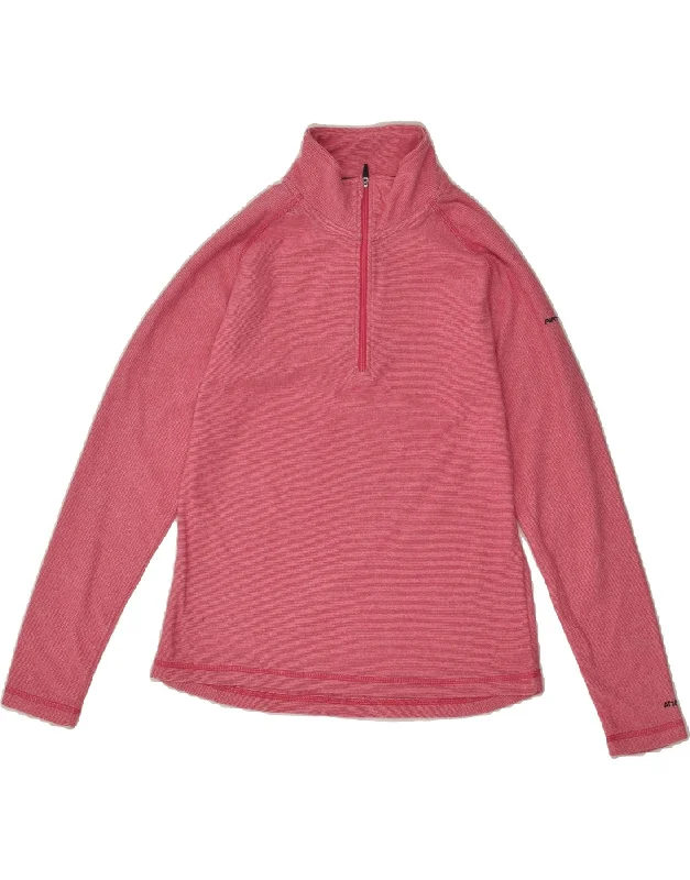 TRESPASS Womens Zip Neck Fleece Jumper UK 14 Medium Pink Striped Polyester Plaid Sweater Polka Dot Checkered