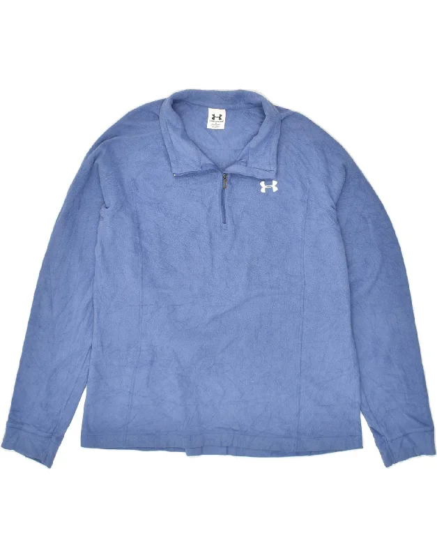 UNDER ARMOUR Womens Zip Neck Fleece Jumper UK 18 XL Blue Polyester Zippered Buttoned Snapped