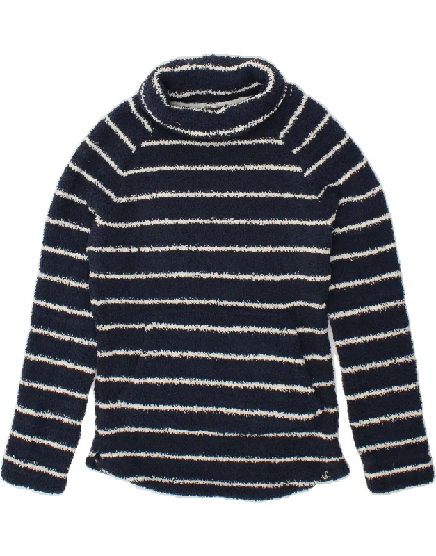 WEIRD FISH Womens Roll Neck Fleece Jumper UK 8 Small Navy Blue Striped Slim Fit Regular Fit Oversized