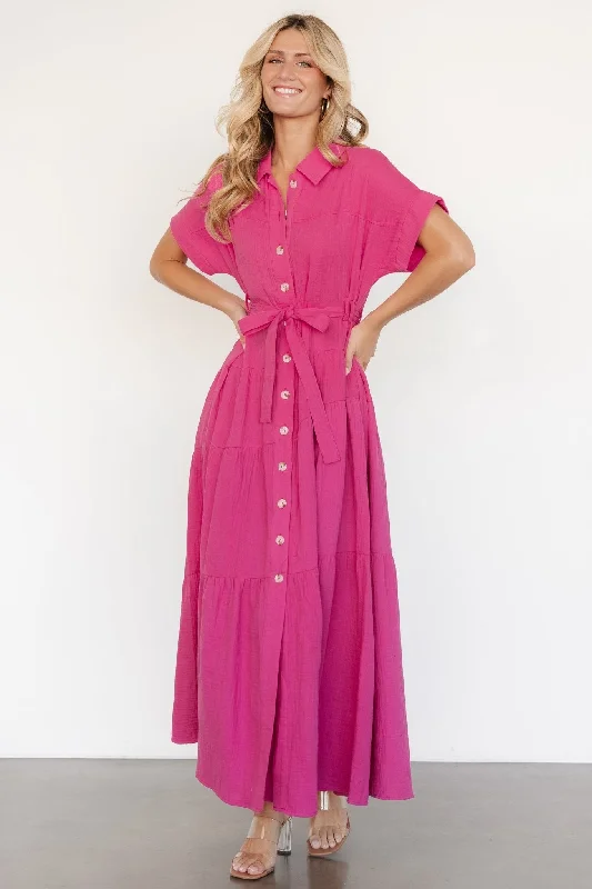 Aizey Button Up Maxi Dress | Pink Classic V-Neck Maxi Dress