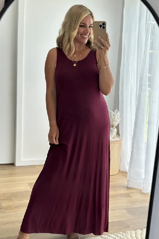 Bamboo Maxi Dress - Burgundy Elegant Maxi Dress with Ruffles