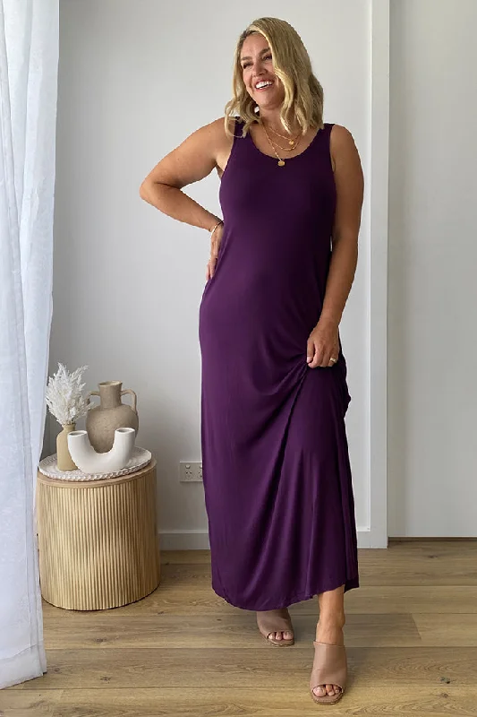 Bamboo Maxi Dress - Plum Comfortable Maxi Dress with Sleeves