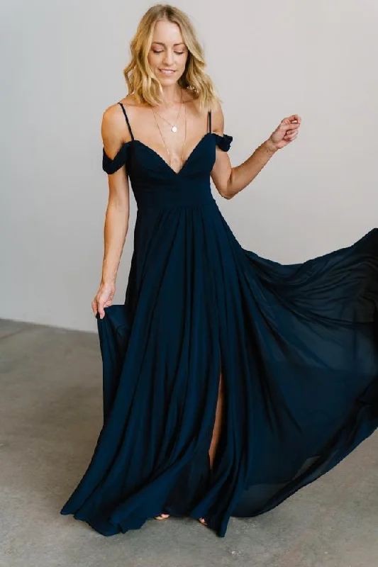 Bianca Lace Maxi Dress | Navy Elegant Maxi Dress with Ruffles