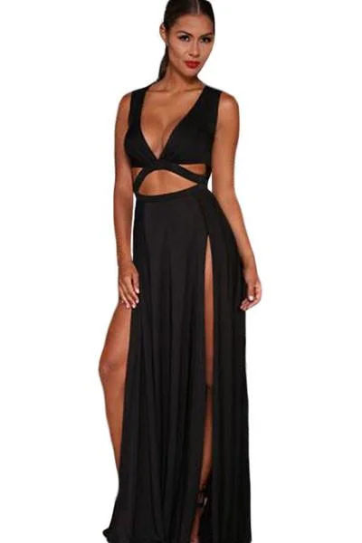 Black Jersey Craving Maxi Dress Stylish Long Sleeve Maxi Dress