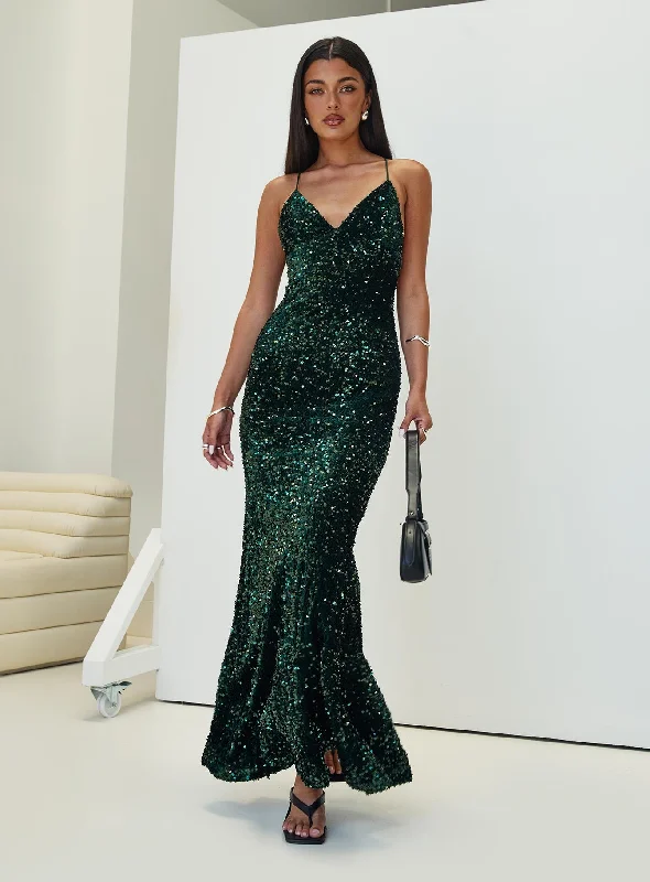 Charlette Sparkle Maxi Dress Dark Green Cozy Longline Maxi Dress