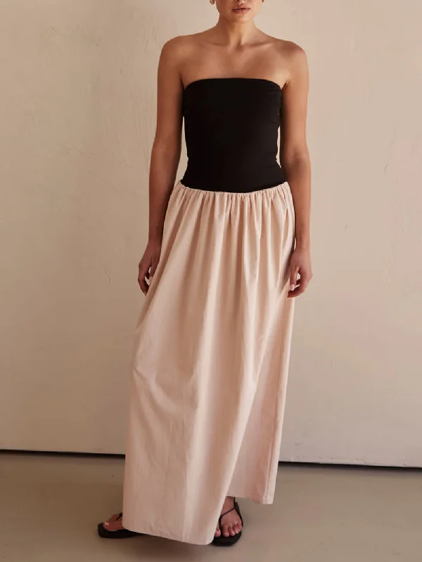 Strapless Black And Charming Sand Paneled Maxi Dress Cozy Open-Back Maxi Dress